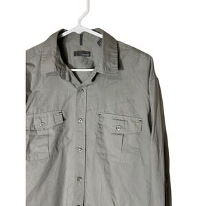 Bruno Mens Gray Khaki Long Sleeve Button Up Shirt Roll Tab Sleeves Pocket Size L